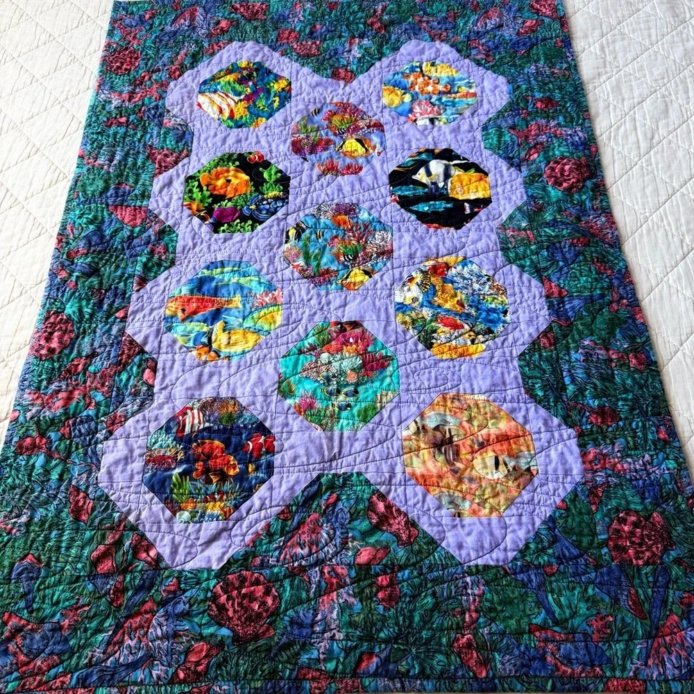 Ocean Quilt 30x40 Wall Hanging Coastal Fish Handmade CA